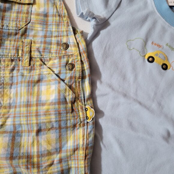 Gymboree Vintage Mr. Lovebug 6-12 month NWT plaid short Overalls & Bodysuit set. - Picture 3 of 5